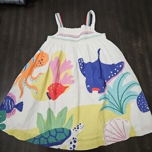 Mini Boden Girls Smocked Sun Dress Ivory Sealife size 4-5 years